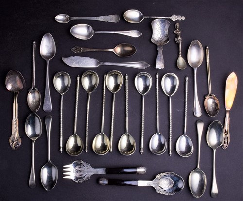 Lot 378 - A set of ten Russian silver spoons with marks...