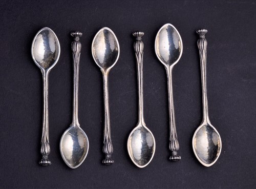 Lot 376 - Omar Ramsden: a set of six silver coffee...