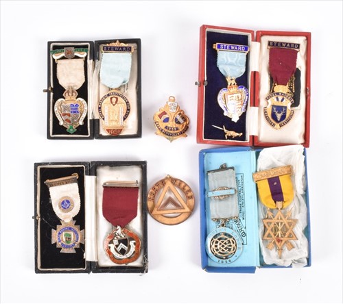 Lot 269 - A group of various silver and enamel Masonic...