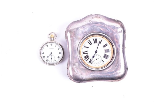 Lot 415 - A silver plated Goliath pocket watch in a...
