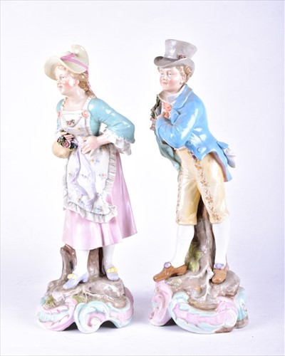 Lot 198 - A pair of large Continental porcelain figures...