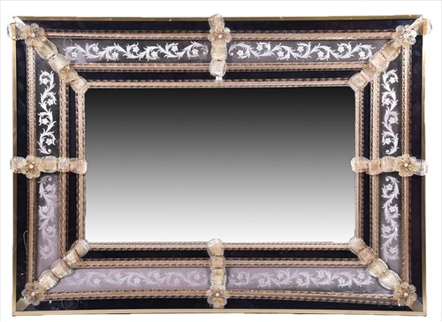 Lot 63 - A large rectangular Italian wall mirror with...