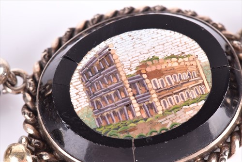 Lot 681 - A micro mosaic bracelet set with five oval...