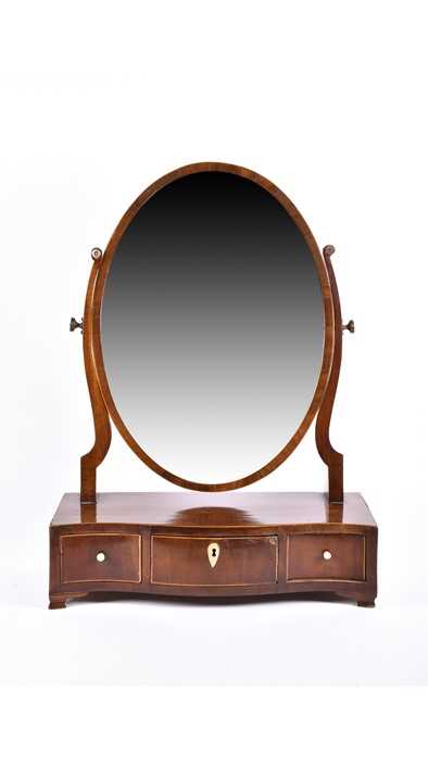 Lot 49 - An Edwardian mahogany and strung toilet mirror...