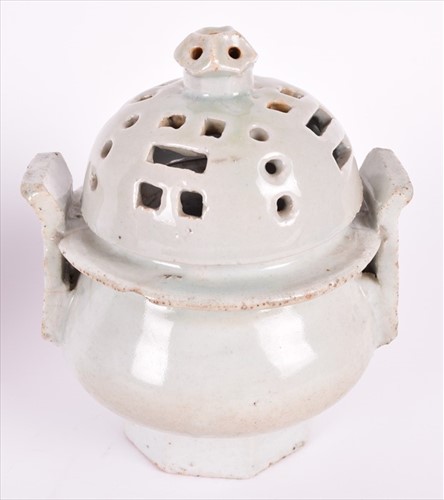 Lot 186 - A Korean celadon pottery incense burner with...