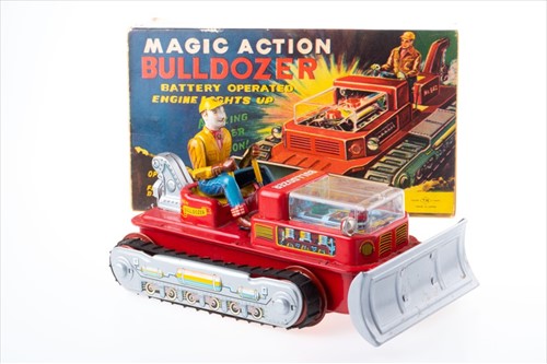 Lot 191 - A Japanese tinplate Magic Action Bulldozer in...