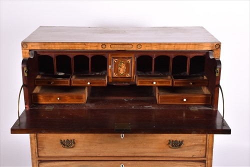 Lot 19 - A Victorian mahogany and inlaid secretaire...