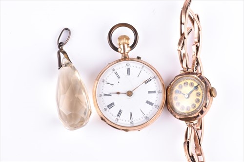 Lot 330 - A 9ct rose gold ladies wristwatch together...