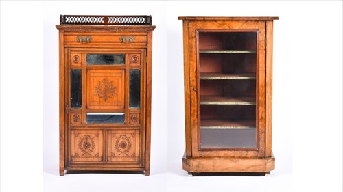 Lot 164 - A Victorian walnut and inlaid music cabinet...