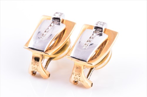 Lot 660 - A pair of 18ct yellow and white gold and...