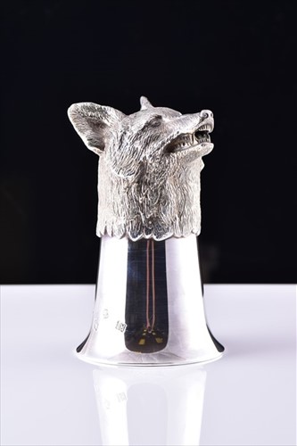 Lot 451 - An Elizabeth II cast silver fox head stirrup...