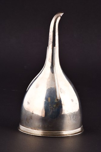 Lot 474 - A George III silver wine funnel London 1800,...