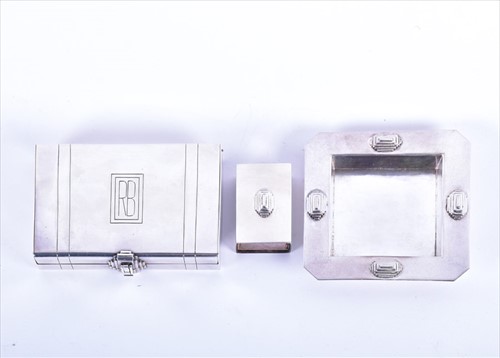 Lot 482 - A Charles Boyton Art Deco silver smoker's set...