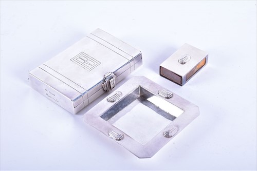 Lot 482 - A Charles Boyton Art Deco silver smoker's set...