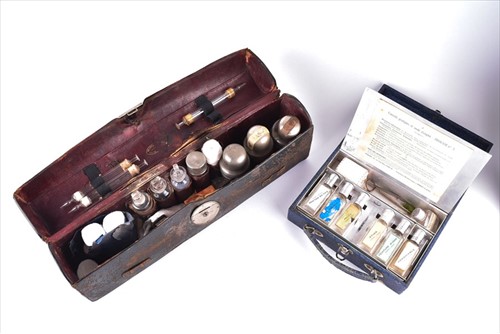 Lot 587 - A late 19th century leather cased medical case...