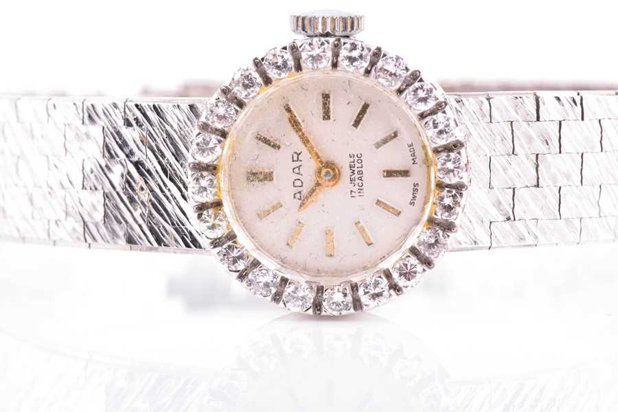 Lot 570 - An 18 carat white gold ladies Adar wristwatch...