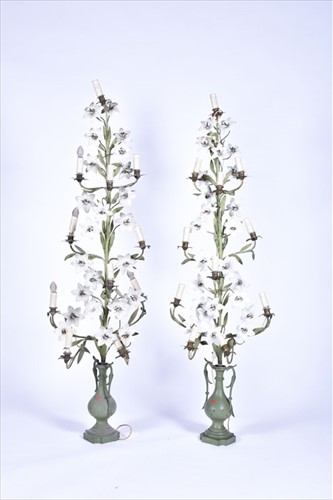 Lot 273 - A pair of French floral floor lights modelled...