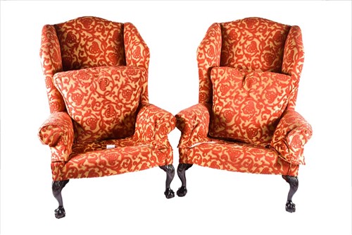 Lot 84 - A pair of George Smith wingback armchairs...