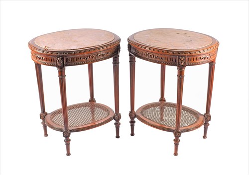 Lot 82 - A pair of French Louis XVI style marble top...
