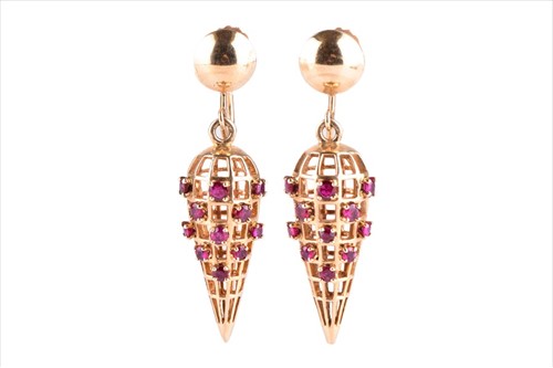 Lot 498 - Tiffany & Co. A pair of gold and ruby earrings...