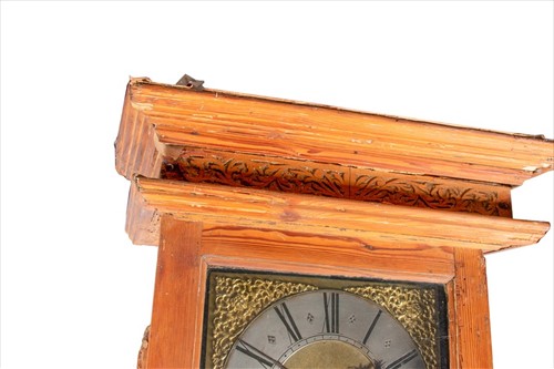 Lot 299 - A 19th century pine longcase clock the brass...