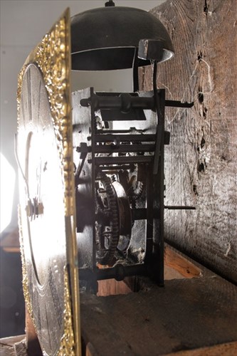 Lot 299 - A 19th century pine longcase clock the brass...