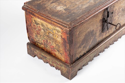 Lot 214 - An early 18th century painted trunk with cast...