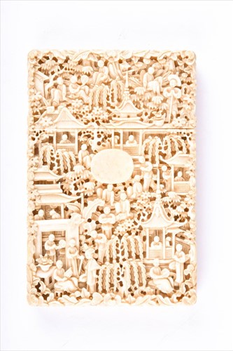 Lot 128 - A 19th century Cantonese carved ivory card...