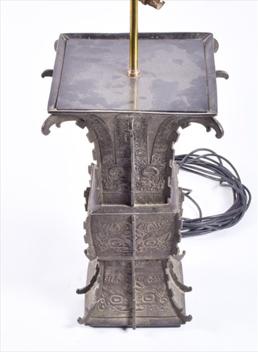 Lot 125 - A Chinese archaic bronze Gu style lamp with...