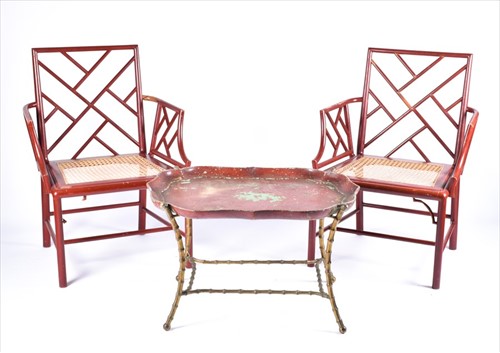 Lot 90 - A pair of 20th century cockpen chairs with red...