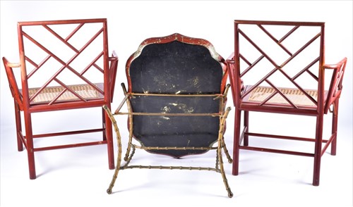 Lot 90 - A pair of 20th century cockpen chairs with red...