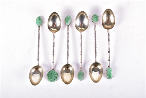 Lot 180 - A set of six Chinese silverÂ and jadeite...