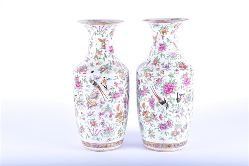 Lot 192 - A pair of 19th century Cantonese enamel vases...