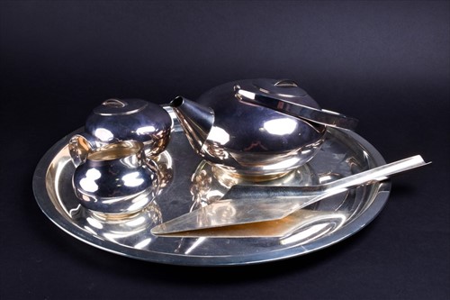 Lot 410 - A 1960s Modernist design silver plated tea set...