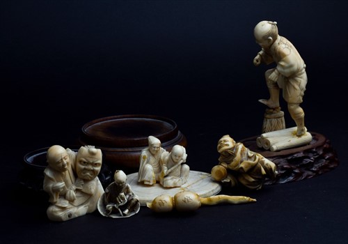 Lot 162 - Two Japanese carved ivory netsukes Meiji...