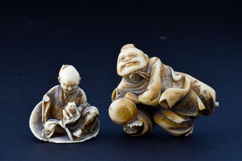 Lot 162 - Two Japanese carved ivory netsukes Meiji...