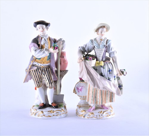 Lot 180 - A pair of late 19th century Meissen figures...