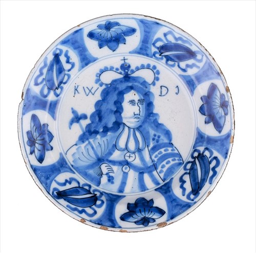 Lot 181 - A 17th century Delft royal portrait dish...
