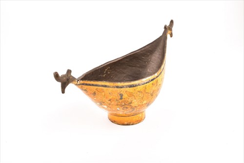 Lot 163 - A brass kashkul (beggars bowl) with lacquer...