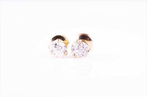 Lot 539 - A pair of 18ct yellow gold and diamond ear...