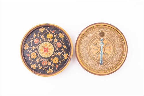 Lot 160 - A Persian lacquer Qibla indicator and sundial...