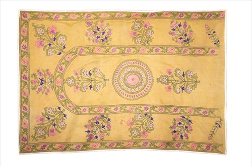Lot 220 - A large silk embroidered wall hanging in the...