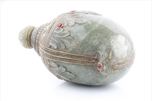 Lot 259 - A Mughal style celadon jade scent bottle, of...
