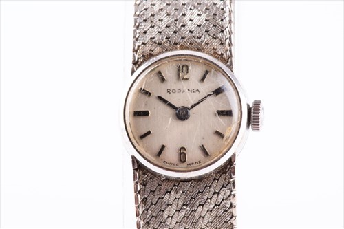 Lot 340 - A 9ct white gold ladies Rodania wristwatch...