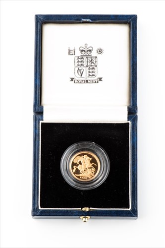 Lot 288 - A gold proof half sovereign, 1990, in original...