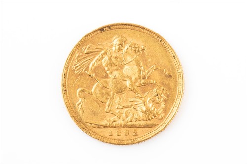 Lot 293 - A Victorian gold full sovereign dated 1892.