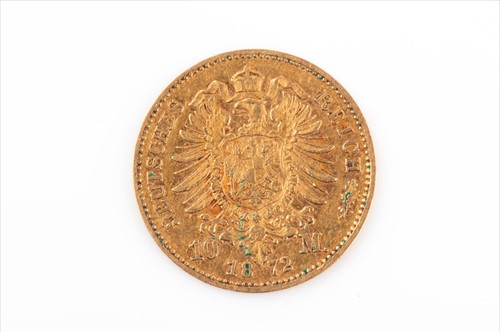 Lot 291 - A German Bavaria 10 mark gold coinÂ  dated 1872.