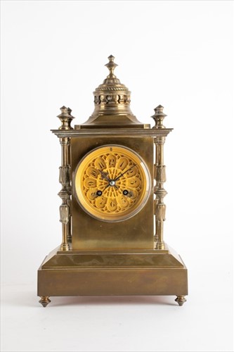 Lot 265 - A 19th century brass Gothic style mantel clock...