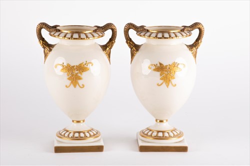 Lot 194 - A pair of Grainger Worcester ivory porcelain...