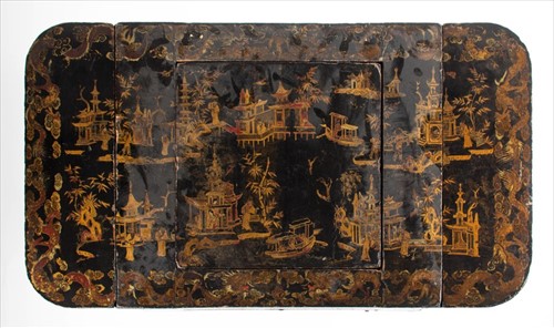 Lot 110 - A 19th century Chinese lacquered games/sofa...